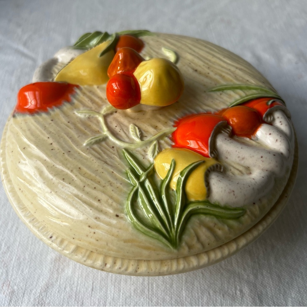 Vintage Ceramic Casserole Dish with Mushroom Design